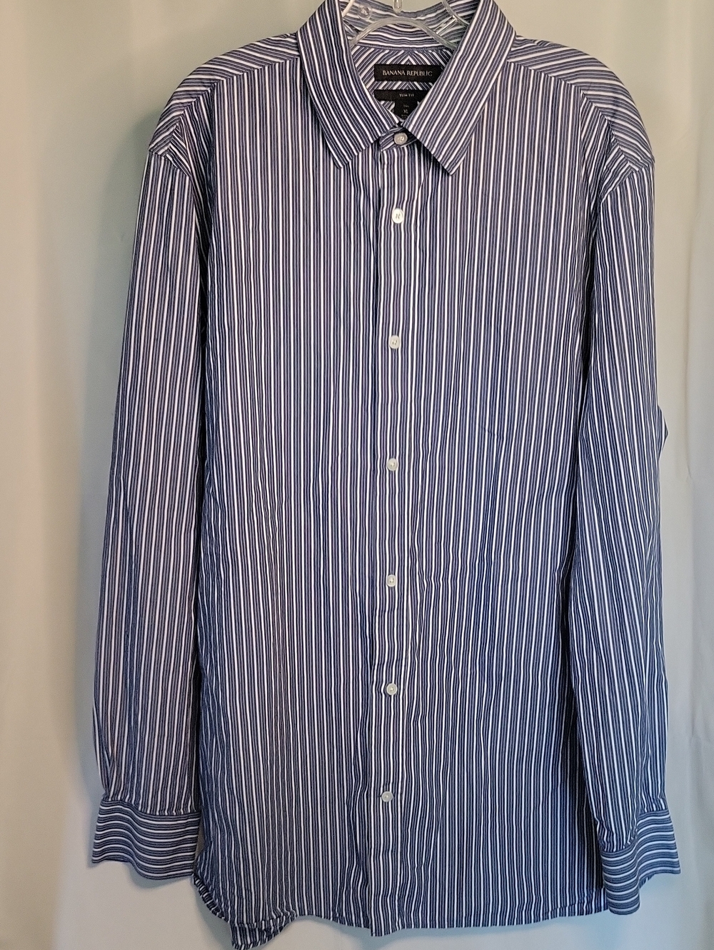Banana Republic Navy & White Vertical Stripe Dress Shirt